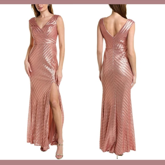 NWT $1395 Rene‎ Ruiz Collection [ 10 ] V-Neck Sequin Column Gown in Pink - Picture 1 of 15